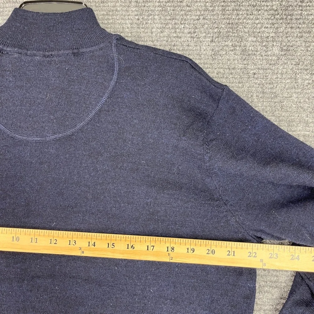 Orvis Quarter Zip Sweater Merino Wool Pullover Navy Ribbed Trim Mock Neck L Mens